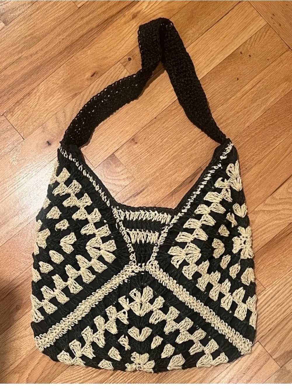 Steve Madden Beige and Black Crochet Bbora Bag
